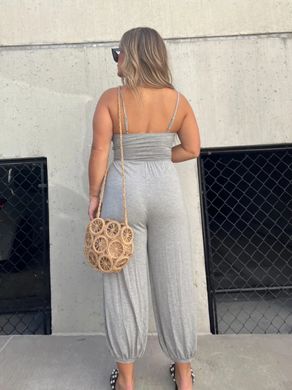 Women's Classic V-neck Jumpsuit with Drawstring Closure  | Ideal for Spring/Summer