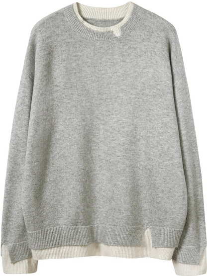 Jersey de punto oversize con aberturas para mujer, moderno, en gris y blanco | Ideal para otoño/invierno