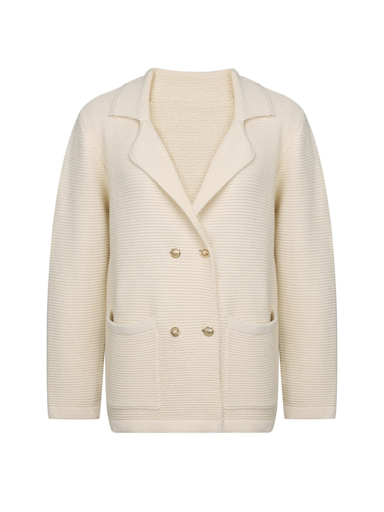 Women's Elegant Geometric Beige Blazer with Pockets and Buttons | Ideal for All Seasons