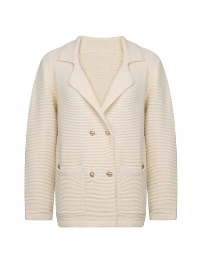 Women's Elegant Geometric Beige Blazer with Pockets and Buttons | Ideal for All Seasons