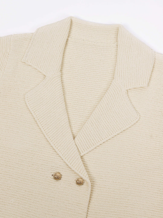 Women's Elegant Geometric Beige Blazer with Pockets and Buttons | Ideal for All Seasons
