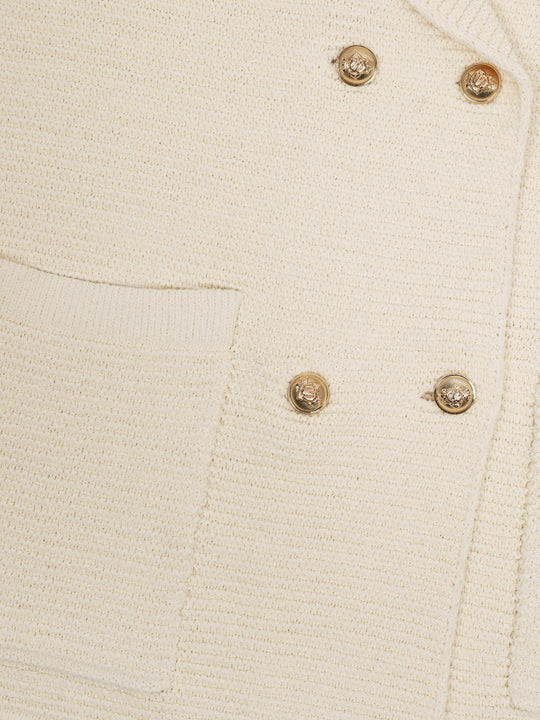 Women's Elegant Geometric Beige Blazer with Pockets and Buttons | Ideal for All Seasons
