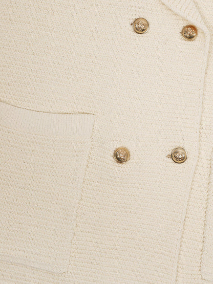 Women's Elegant Geometric Beige Blazer with Pockets and Buttons | Ideal for All Seasons