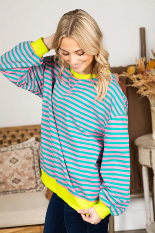 Jersey de cuello redondo con rayas en contraste para mujer | Ideal para otoño/invierno