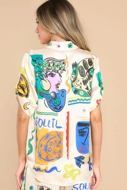 Conjunto de camisa y pantalón extragrande con estampado marfil