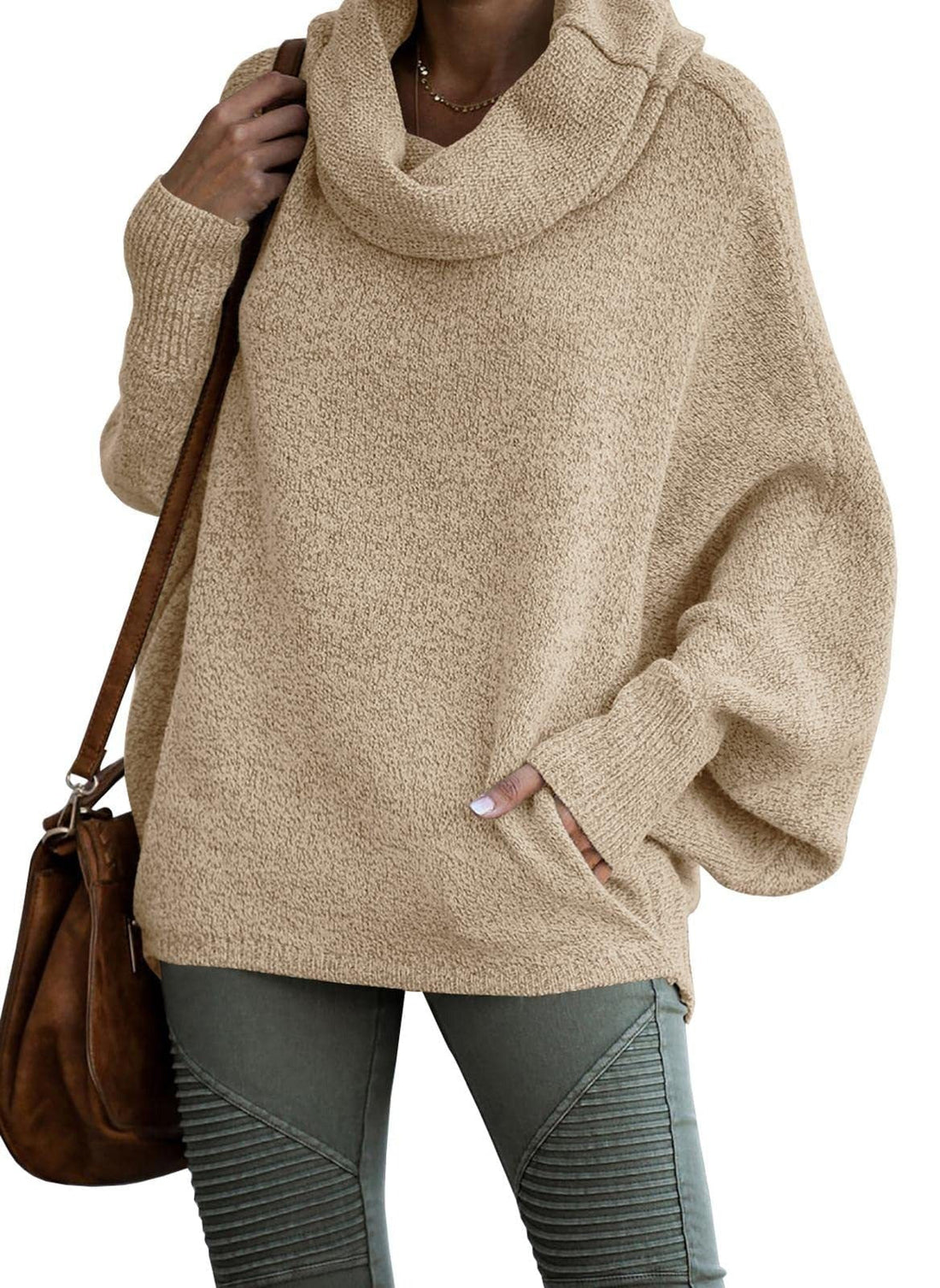 Jersey de cuello alto de cachemira de color liso para mujer | Ideal para otoño/invierno