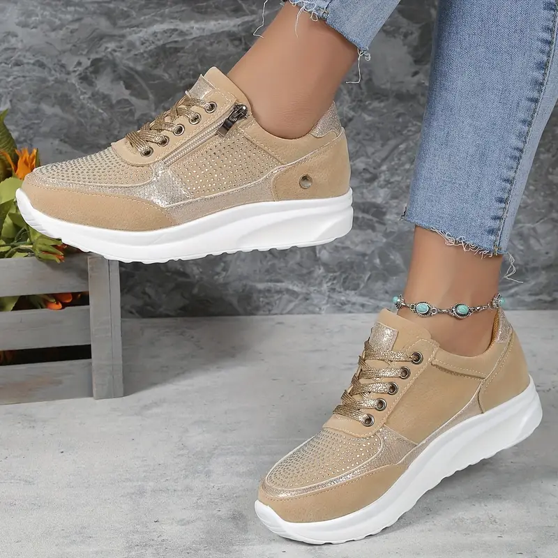 Zapatillas deportivas de mujer con cordones, lunares y cremallera | Ideales para cualquier temporada