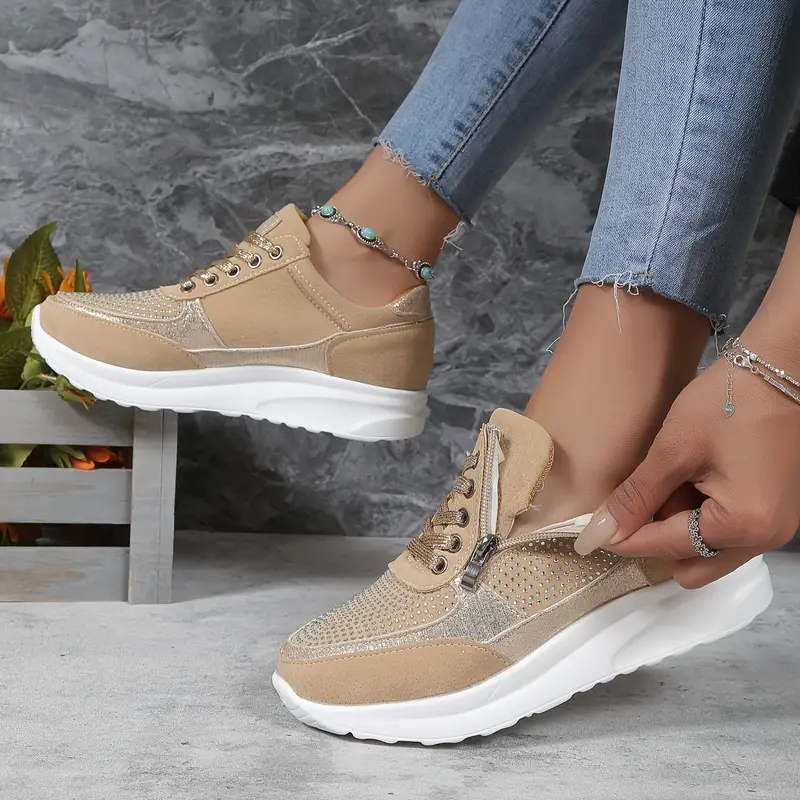 Zapatillas deportivas de mujer con cordones, lunares y cremallera | Ideales para cualquier temporada