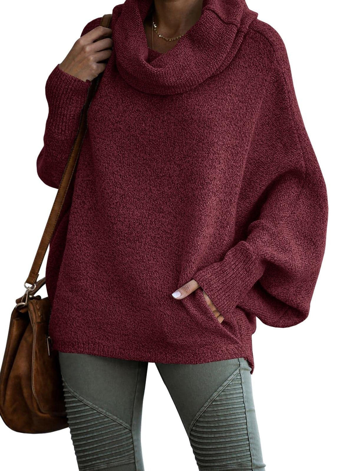 Jersey de cuello alto de cachemira de color liso para mujer | Ideal para otoño/invierno