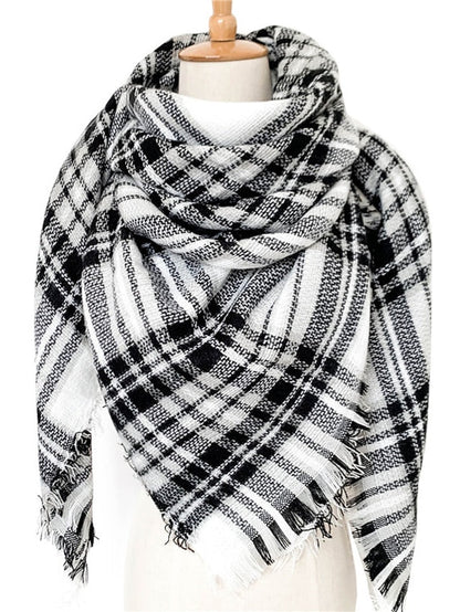 Square Scarf Shawls & Wraps Outdoor Dailywear Holiday White Brown Khaki Scarf Plaid for Women