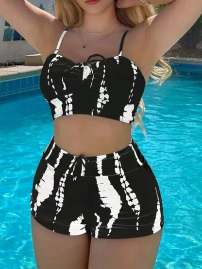Drawstring Front Shorts Two Piece Set
