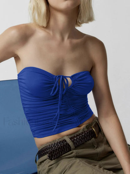 Drawstring Ruched Graceful Crop Tube Top