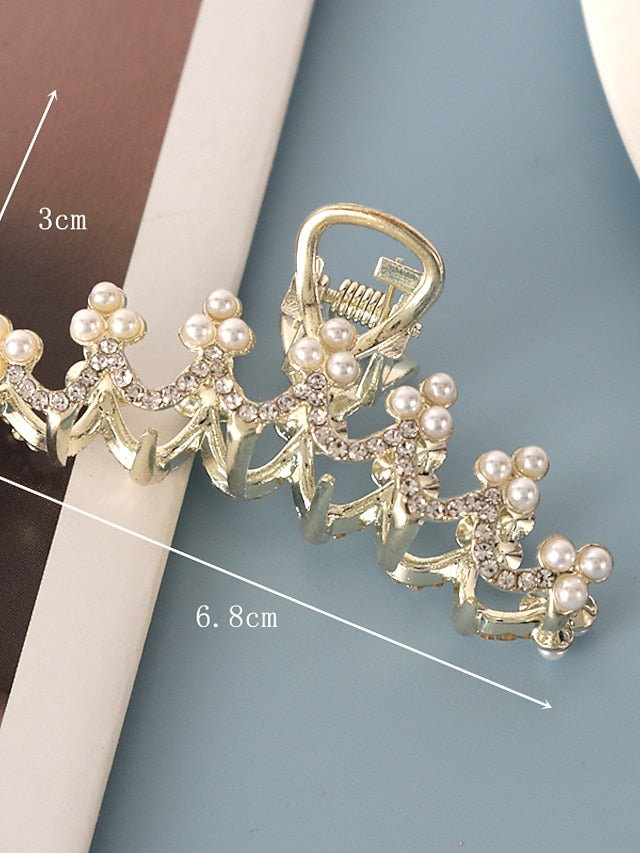 AOPRIE Pearl Metal Hair Clips for Women 2.5 In Small Size Claw Clip for Girls Hair Clips Claw Hair Accessories for Women Gold for Women
