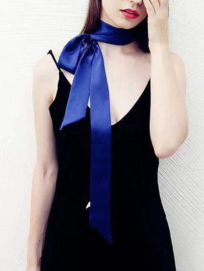 100*4cm Long Skinny Scarf for Lady Neck Tie Solid Silk Hairband Female Ribbon Belt Scarves Headband Bag Decoration for Women