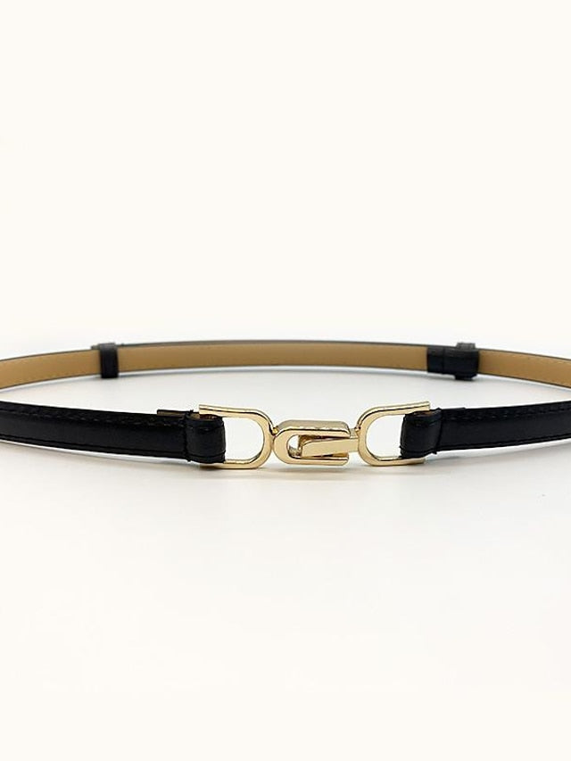 belt female pair buckle adjustable thin belt decoration simple waist mirror belt female pu imitation leather free punch girdle for Women