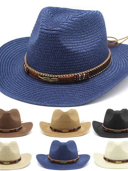 Men's Sun Hat Straw Hat Sports & Outdoor Daily Holiday Solid / Plain Color Straw Retro Simple Style Sunscreen 1 pcs for Women