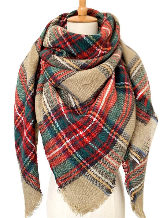 Square Scarf Shawls & Wraps Outdoor Dailywear Holiday White Brown Khaki Scarf Plaid for Women