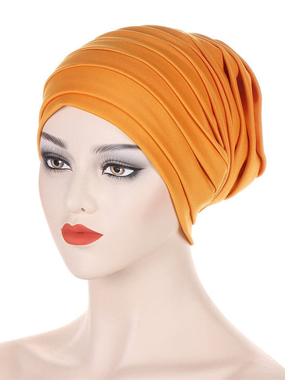 Candy Color Ladies Head Wraps Muslim Hijab Bonnets Fashion Headgear Trendy Elastic Full Body Pleated Turban Cap for Women for Women