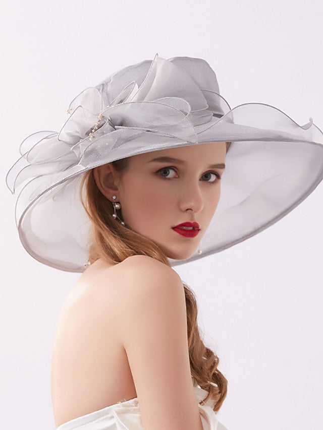 Party Hat Party Wedding Special Occasion Flower Solid Color Beige Black Hat White Gray Fall Spring Summer for Women