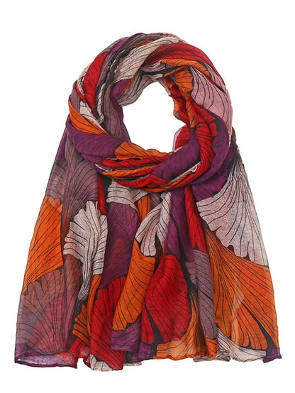 Retro Plant Print Scarves Women Ginkgo Leaf Printing Shawl And Wraps Laday Foulard Flower Hijab Long Style Scarf for Women