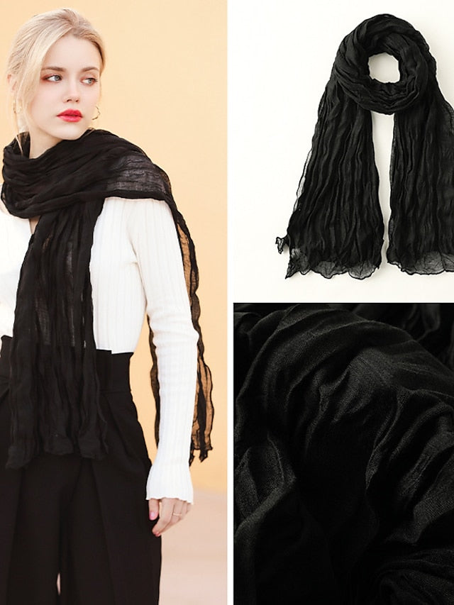 1pcs New Thin Pleated Women Scarf Hijabs Plain Color Girls Scarfs Ladies Shawl Wrap Headband Soft Warm Scarves for Women