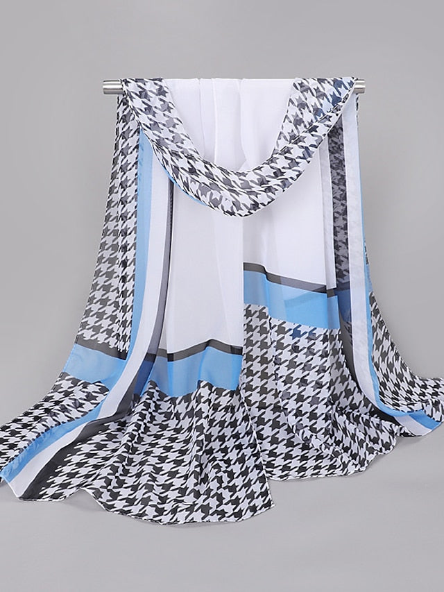 Spring And Summer New Thousand Bird Check Print Chiffon Long Silk Scarf for Women