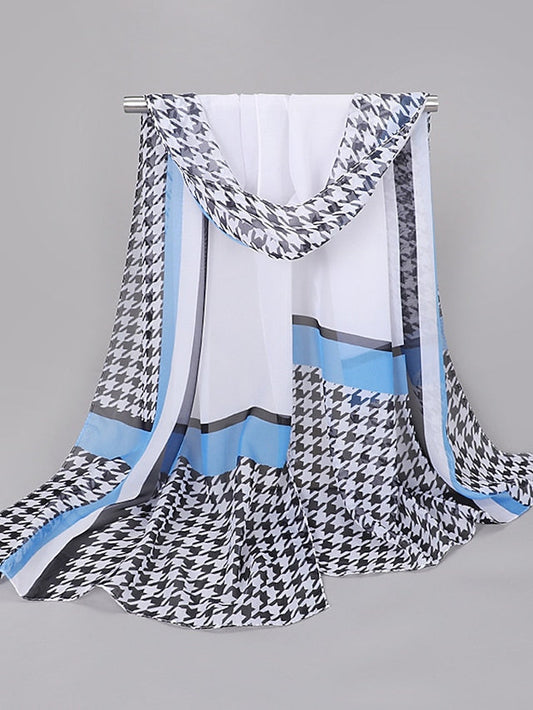 Spring And Summer New Thousand Bird Check Print Chiffon Long Silk Scarf for Women