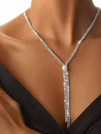 1PC Necklace Women Crystal Jewelry Set Rhinestone Layered Choker Necklaces Long Tassel Necklaces Crystal Bracelet Cuff Bangles Diamond Tassel Dangle Earrings for Women