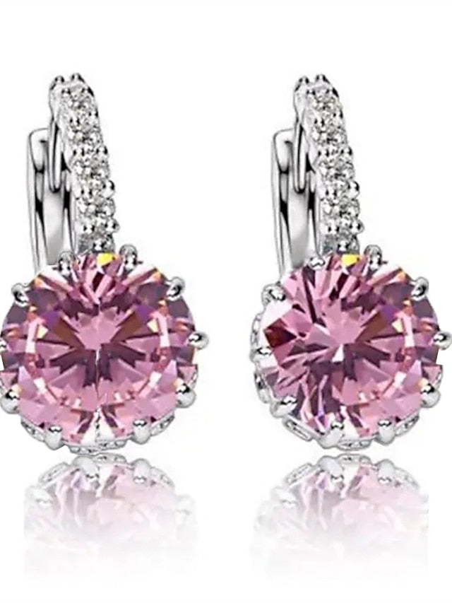 2pcs Stud Earrings Hoop Earrings For Cubic Zirconia Citrine Party Wedding Casual Zircon Alloy Solitaire Round Cut for Women