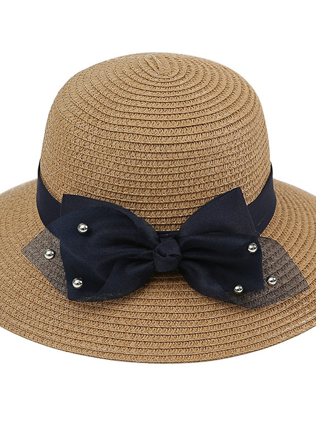 Summer Holiday Casual Women Straw Hat Beach Round Top Outdoor Bow Sun Hat for Women
