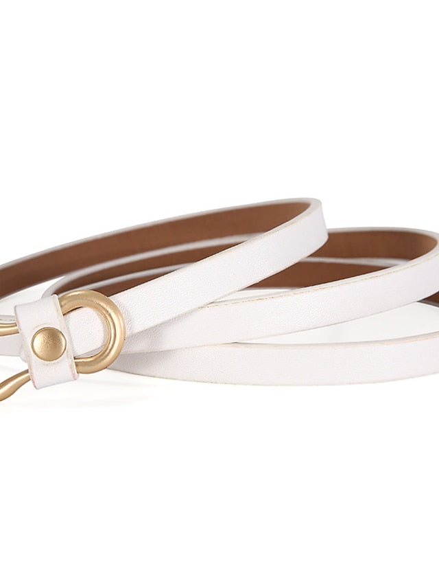 Skinny Belt PU Leather Metal Bucke Plain Casual Work Daily Black White Brown Green for Women