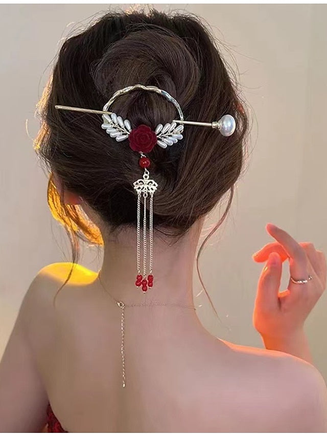1pc Hair Sticks Hairpin For Street Gift Daily Work Head Retro Alloy White Red for Women