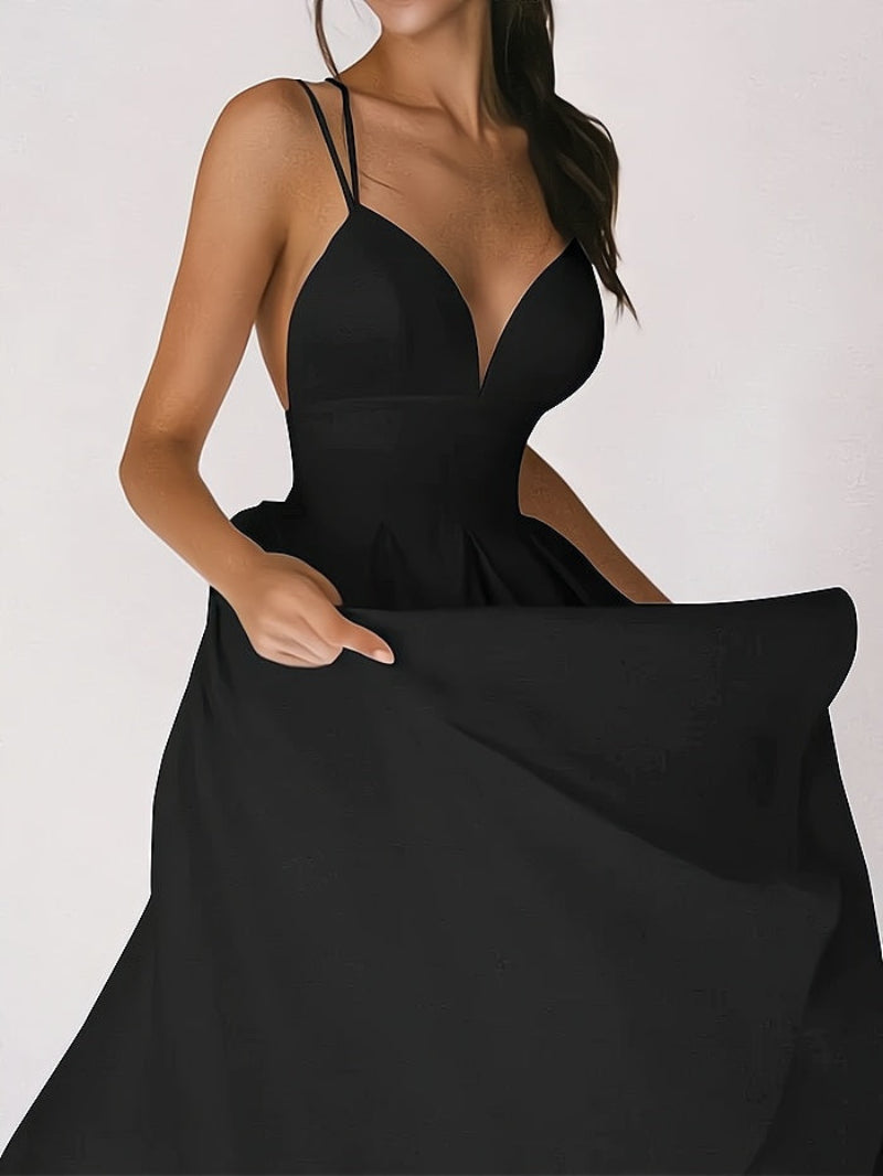 Vestido elegante de mujer con escote en V y cintura ceñida para invitada de boda | Ideal para primavera/verano