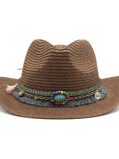 1pcs Elegant Tassel Beach Hats For Women Holiday Hats Ladies Sun Hat Summer Straw Hats Foldable Travel Couple Cowboy Visor Hat for Women