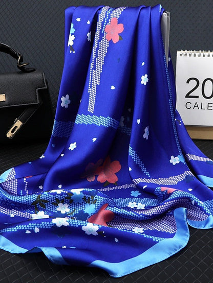 Floral Scarf Shalw Women Wraps Hijab Foulard Female Bandana Print 70cm Square Satin Scarves Stoles Gift for Women