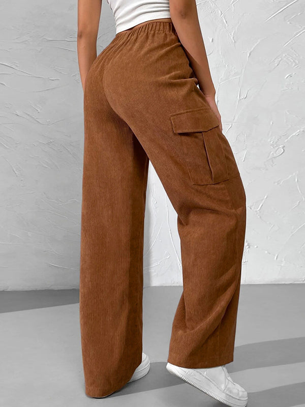 Corduroy Elastic Waist Cargo Wide Leg Pants