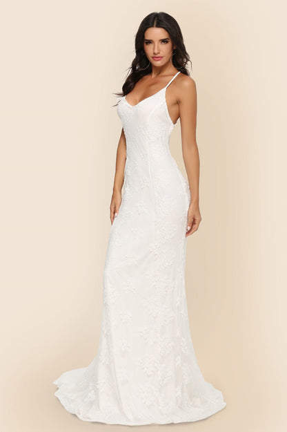 Long Sleeveless Cathedral Train Formal Dress