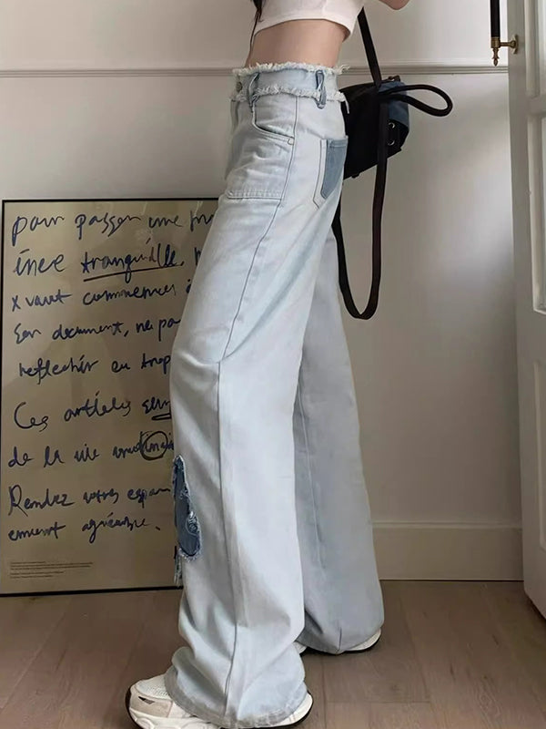 Blue Butterfly High Rise Wide Leg Jeans