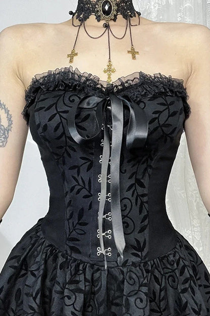 Dark Lace Patchwork High Waist Bandage Corset Gothic Mini Dress