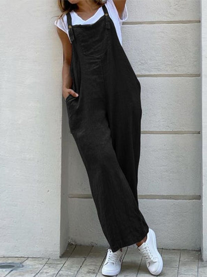 Solid Color Long Sling Jumpsuits