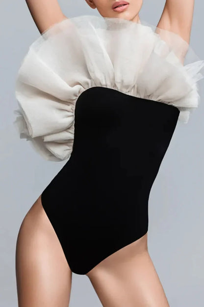 3D Floral Solid Color Swimsuit