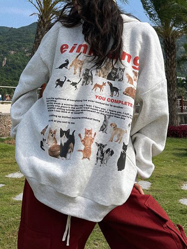 Cat Puppy Print Oversized Hoodie