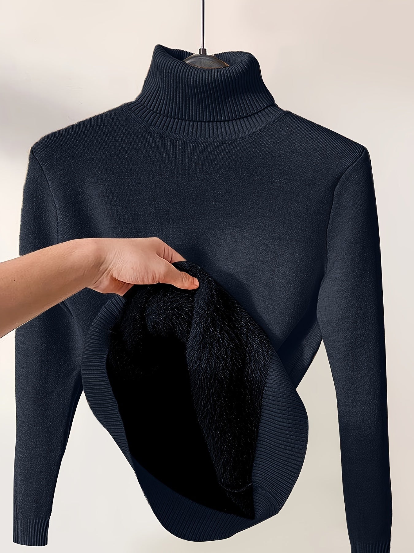Elegante jersey de cuello alto de color liso para mujer con forro polar | Ideal para otoño/invierno