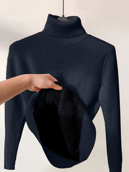 Elegante jersey de cuello alto de color liso para mujer con forro polar | Ideal para otoño/invierno