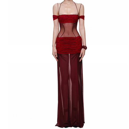 Ruched square neck slit halter cami maxi dress  | Festival Outfits Women