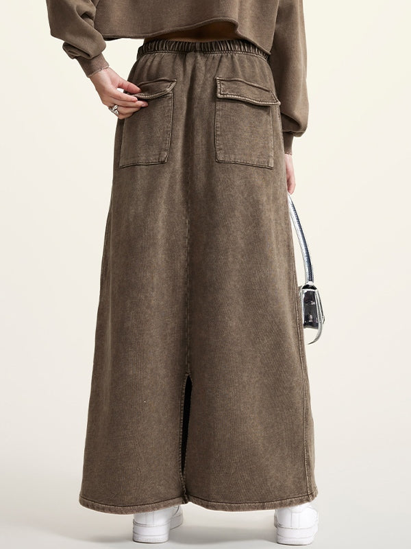 Washed Back Slit Baggy Maxi Skirt
