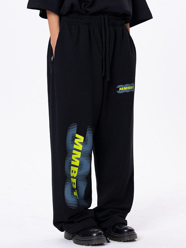 Contrast Color Blurred Print Wide Leg Pants