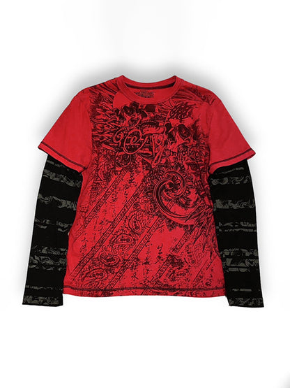 Vintage Graphic Print 2 In 1 Oversized Long Sleeve Tee