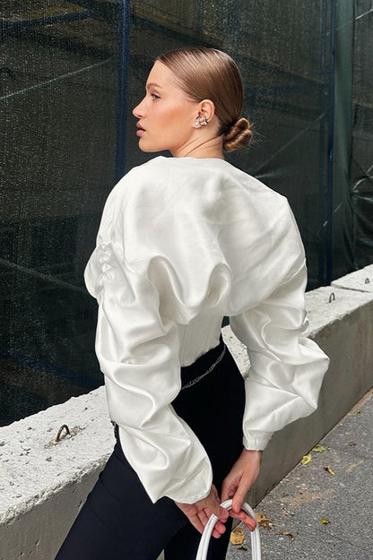 Boned Waist Loose Puff Sleeve Blouse