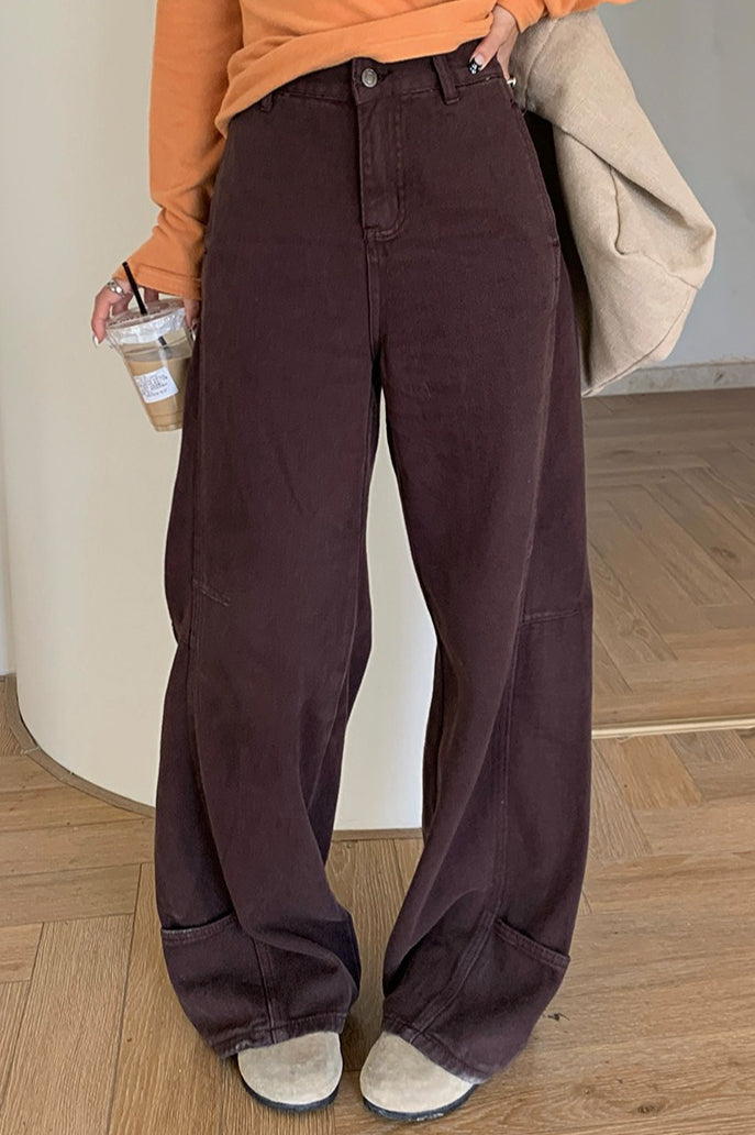 Edgy High Waist Cargo Wide Leg Curved Jeans